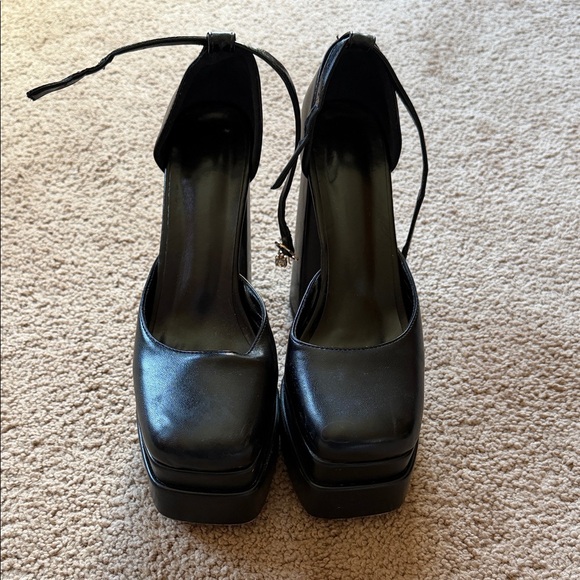 Shoes - Women’s Black Platform Ankle-Strap Heels